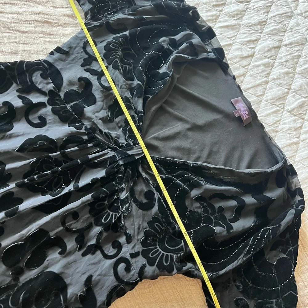 Hale Bob Black Silk Blend Velvet Burnout Floral Midi Dress | Size Medium